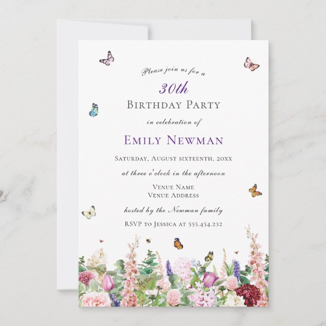 Elegant Floral 30th Birthday Party Invitation (Front)