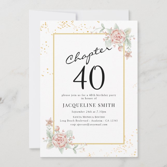 Elegant Floral 40th birthday Invitation (Front)