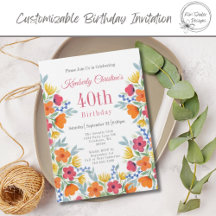 Elegant Floral 40th Birthday