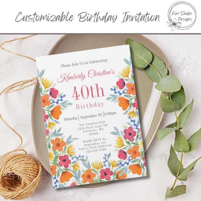 Elegant Floral 40th Birthday Invitation (Creator Uploaded)