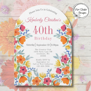 Elegant Floral 40th Birthday Invitation