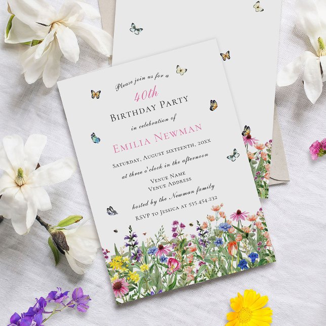 Elegant Floral 40th Birthday Party Invitation (Creator Uploaded)
