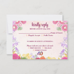 Elegant Floral 40th Birthday Party / Pastel 40 RSVP Card