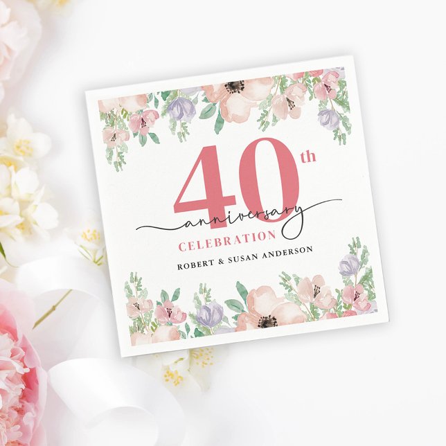 Elegant Floral 40th Wedding Anniversary Napkin (Creator Uploaded)
