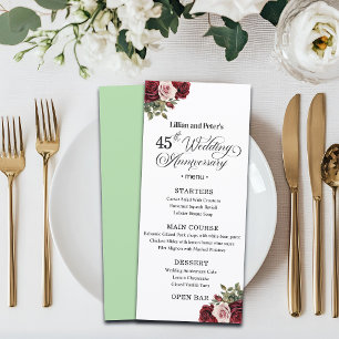 Elegant Floral 45th Wedding Anniversary Menu