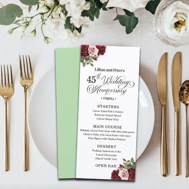 Elegant Floral 45th Wedding Anniversary Menu (Creator Uploaded)