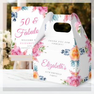 Elegant Floral 50th Birthday Favour Box