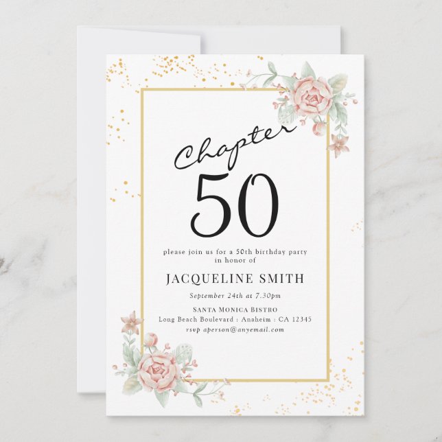 Elegant Floral 50th birthday Invitation (Front)