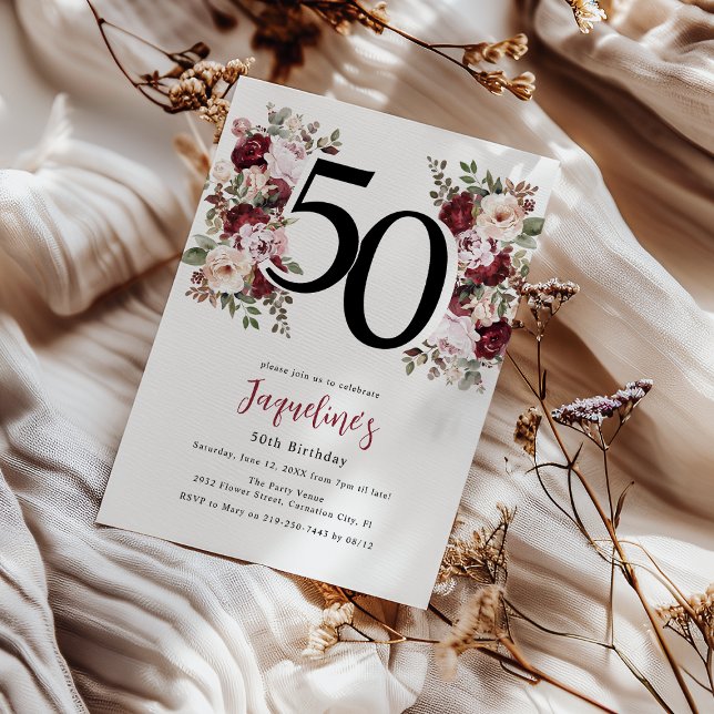 Elegant Floral 50th Birthday Invitation (Creator Uploaded)