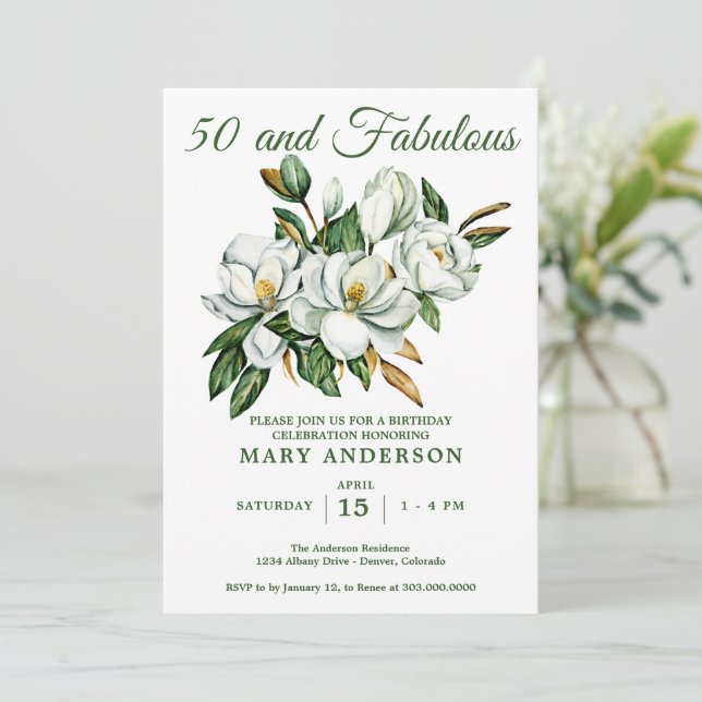 Elegant Floral 50th Birthday Invitation (Standing Front)