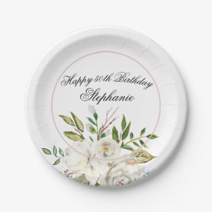 Elegant Floral 50th Birthday Paper Plate