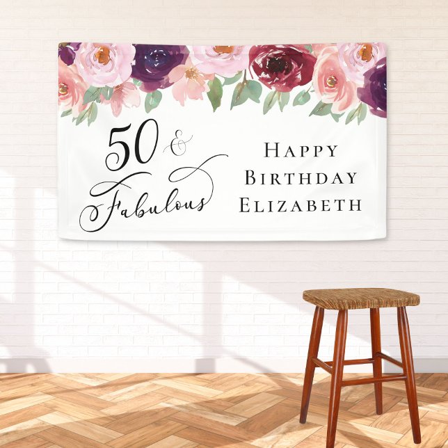 Elegant Floral 50th Birthday Party Banner (Creator Uploaded)
