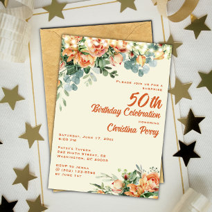 Elegant Floral 50th Birthday Party Invitation