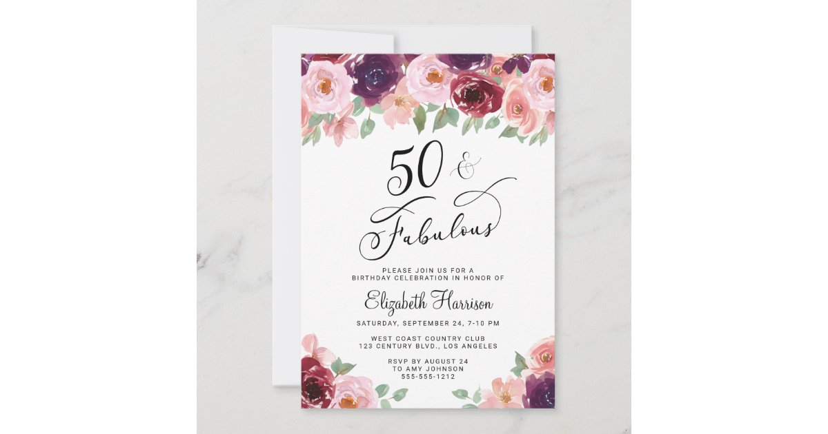 Elegant Floral 50th Birthday Party Invitation Zazzle