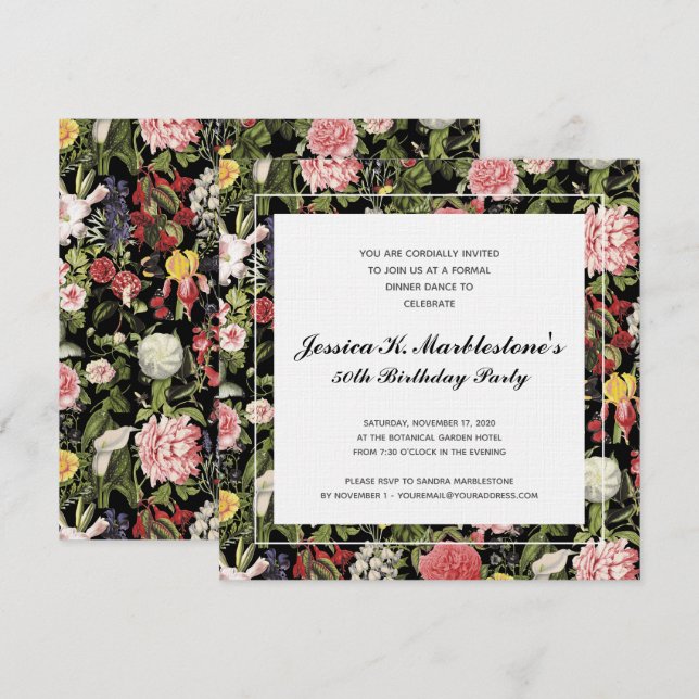Elegant Floral 50th Birthday Party Invitations (Front/Back)