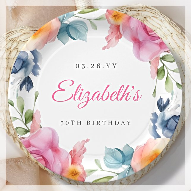 Elegant Floral 50th Birthday Party  Paper Plate (Creator Uploaded)
