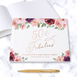 Elegant Floral 50th Birthday Party Rose Gold Guest Book