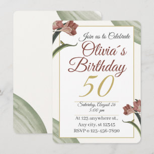 Elegant Floral 50th – Gold and Blush Flower Invitation