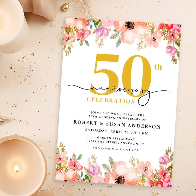 Elegant Floral 50th Wedding Anniversary Invitation (Creator Uploaded)