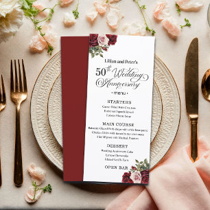 Elegant Floral 50th Wedding Anniversary Menu