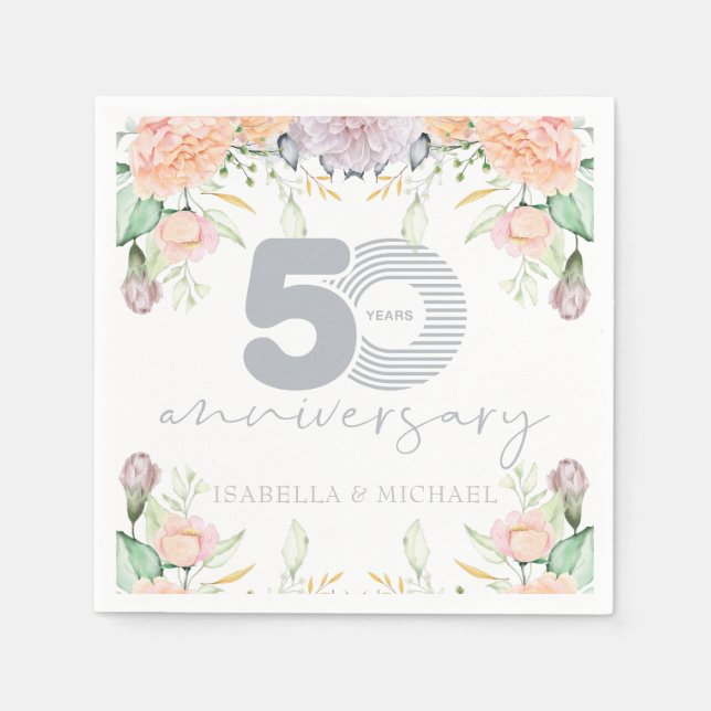 Elegant Floral 50th Wedding Anniversary Napkin (Front)