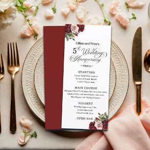 Elegant Floral 5th Wedding Anniversary Menu
