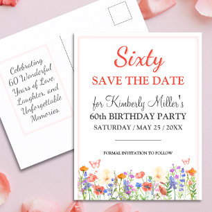 Elegant floral 60th birthday card 60 Save the date