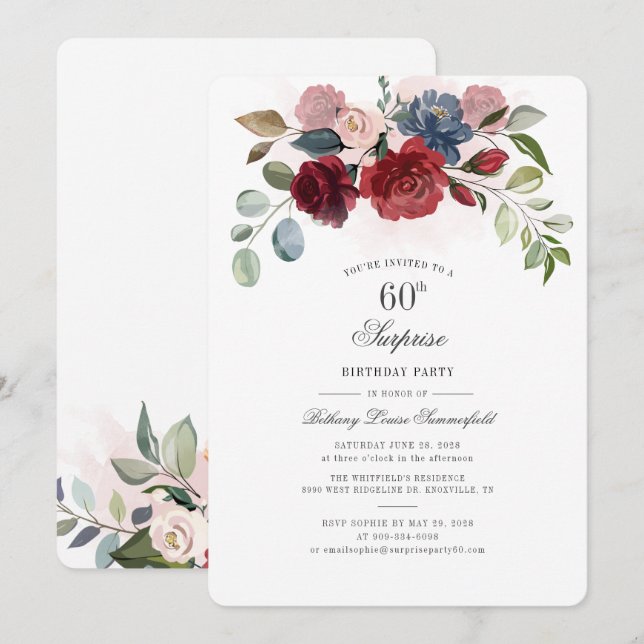 Elegant Floral 60th Birthday Invitation (Front/Back)