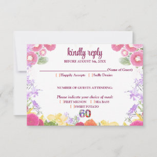 Elegant Floral 60th Birthday Party / 60 Years RSVP Card