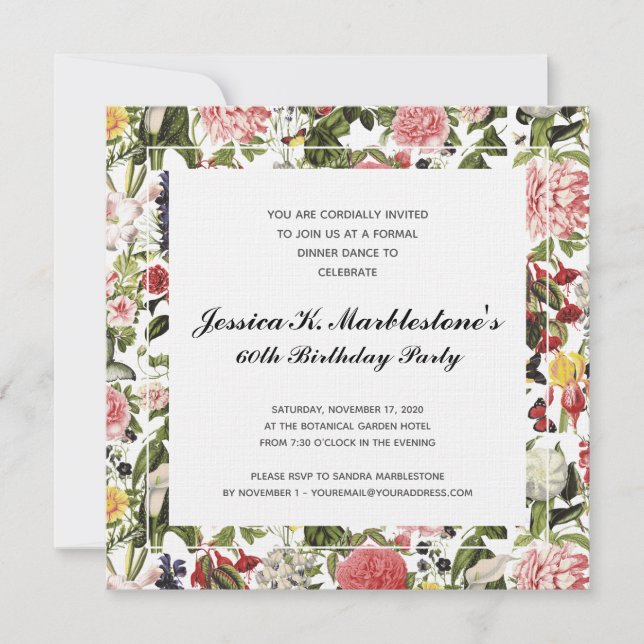 Elegant Floral 60th Birthday Party Invitations (Front)