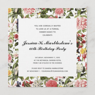 Elegant Floral 60th Birthday Party Invitations