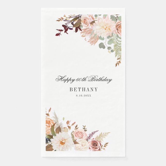 Elegant Floral 60th Birthday Party Napkin (Front)