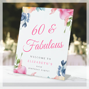 Elegant Floral 60th Birthday Party Welcome Pedestal Sign