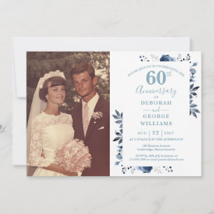 Elegant Floral 60th Wedding Anniversary Photo Invitation