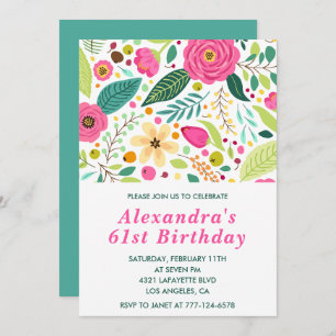 Elegant Floral 61st birthday invitations Colourful