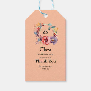 Elegant Floral 62nd birthday party Gift Tags