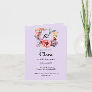 Elegant Floral 62nd birthday party Invitation