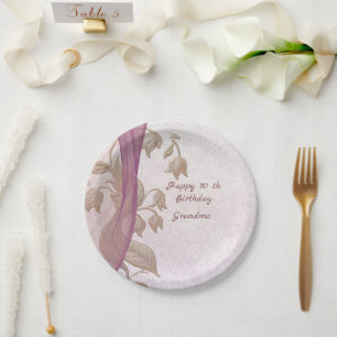 Elegant floral 70 th Birthday paper plates 