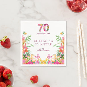 Elegant Floral 70th Birthday Butterfly Party Napkin
