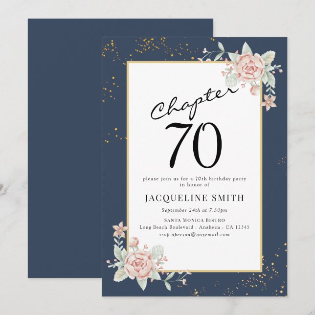 Elegant Floral 70th birthday Invitation (Front/Back)