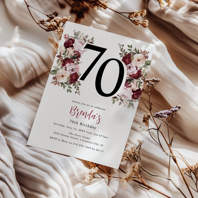 Elegant Floral 70th Birthday Invitation (Creator Uploaded)