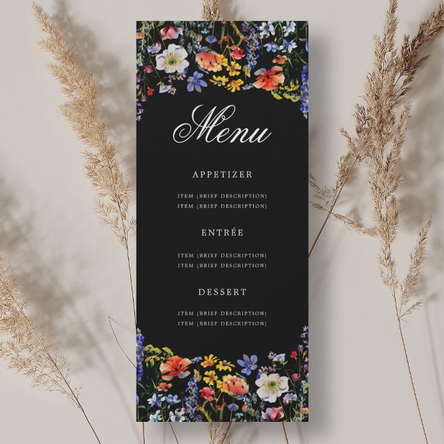 Elegant Floral 70th Birthday Menu Black Invitation (Elegant Floral 70th Birthday Menu Black Invitation)