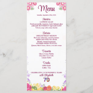 Elegant Floral 70th Birthday Party / 70 Years Menu