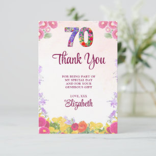 Elegant Floral 70th Birthday Party / 70 Years Thank You Card