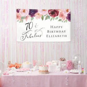 Elegant Floral 70th Birthday Party Banner