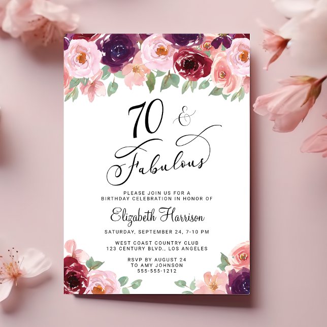 Elegant Floral 70th Birthday Party Invitation (Creator Uploaded)