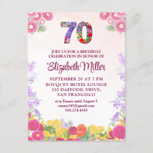 Elegant Floral 70th Birthday Party Invitation Postcard