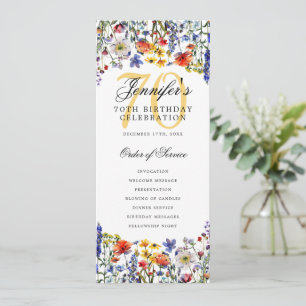 Elegant Floral 70th Birthday Party Program Menu Invitation