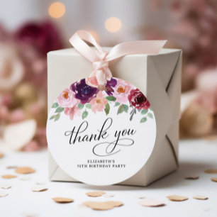 Elegant Floral 70th Birthday Party Thank You Favour Tags