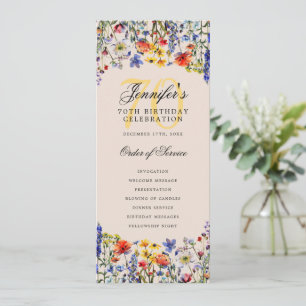 Elegant Floral 70th Birthday Program Champagne Invitation